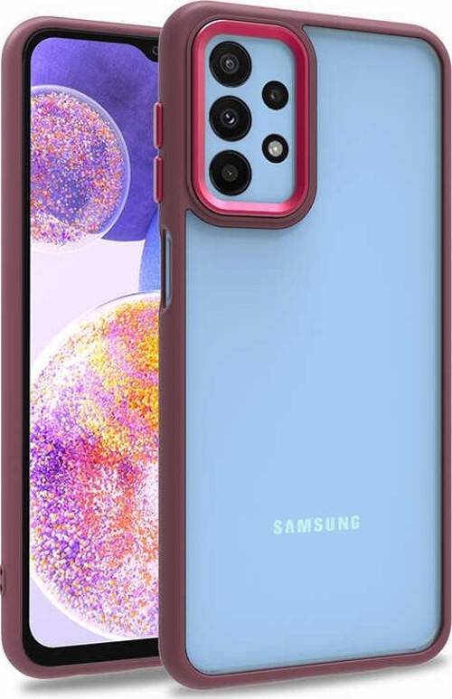 Samsung Galaxy M23 Kapak Metal Kamera Korumalı Arkası Şeffaf Silikon Kılıf - Kırmızı