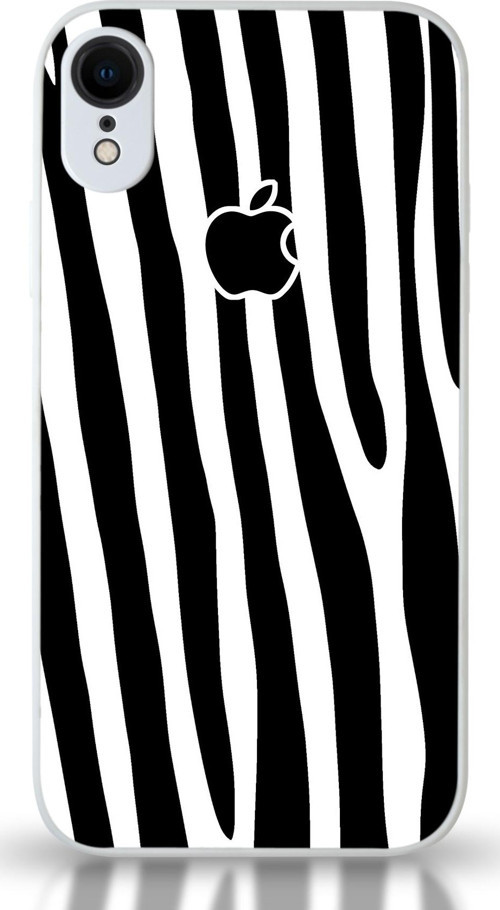 Apple iPhone XR Uyumlu Kamera Korumalı Cam Kapak - Beyaz Zebra Desenli
