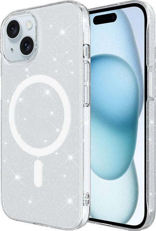 iPhone 14 Plus Kılıf Zore Magsafe Şarj Özellikli Simli Şeffaf Arka Yüzey Erdos Silikon Kapak