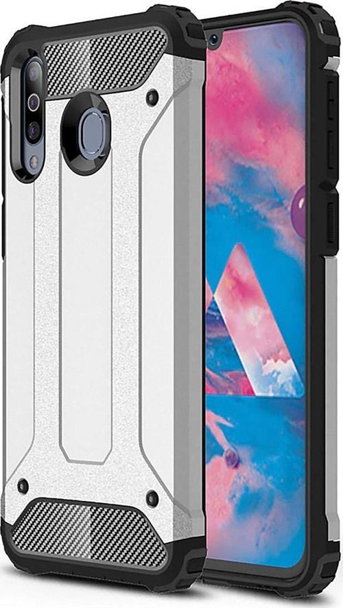 Samsung Galaxy M30 Kapak Çift Katmanlı Zırh Tank Kılıf - Gri