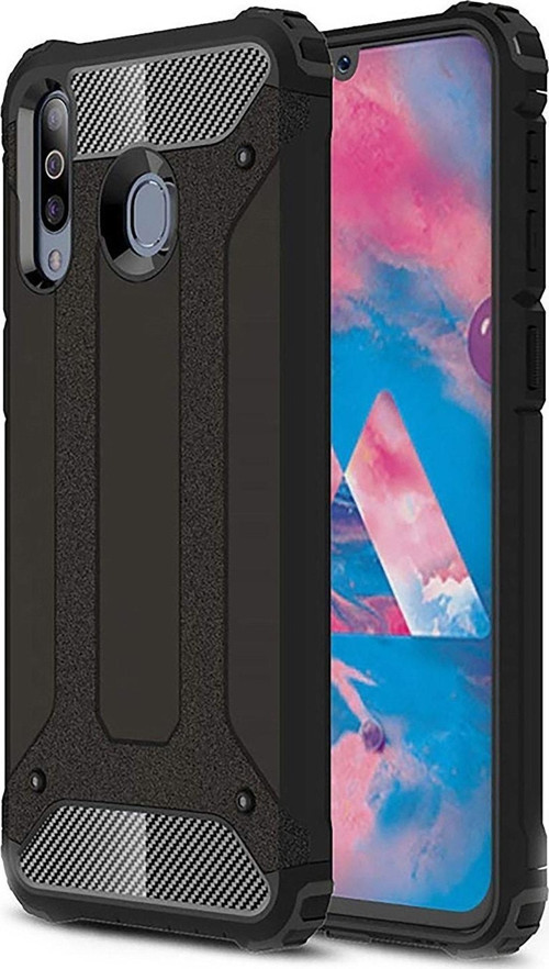 Samsung Galaxy M30 Kapak Çift Katmanlı Zırh Tank Kılıf - Siyah