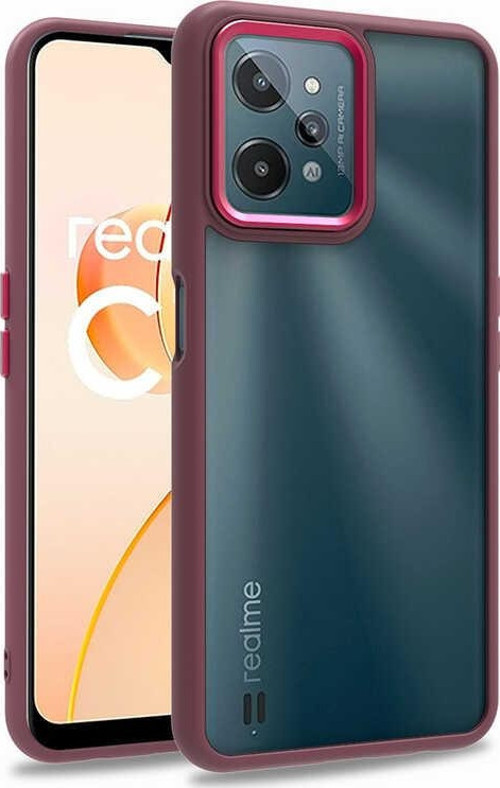 Realme C31 Kapak Metal Kamera Korumalı Arkası Şeffaf Silikon Kılıf - Kırmızı