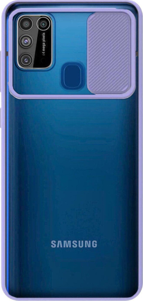 Samsung Galaxy M30S Kapak Lensi Açılır Kapanır Kamera Korumalı Silikon Kılıf - Lila