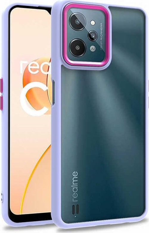 Realme C31 Kapak Metal Kamera Korumalı Arkası Şeffaf Silikon Kılıf - Lila