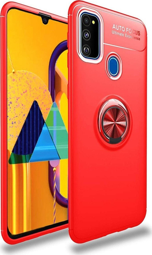 Samsung Galaxy M30S Kılıf Renkli Yüzüklü Manyetik Silikon Kapak Kırmızı - Kırmızı