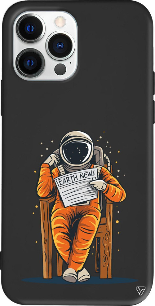 iPhone 15 Pro Max Uyumlu Siyah Renkli Silikon Earth News Telefon Kılıfı
