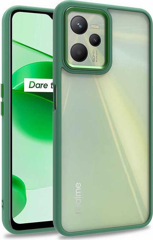 Realme C35 Kapak Metal Kamera Korumalı Arkası Şeffaf Silikon Kılıf - Yeşil