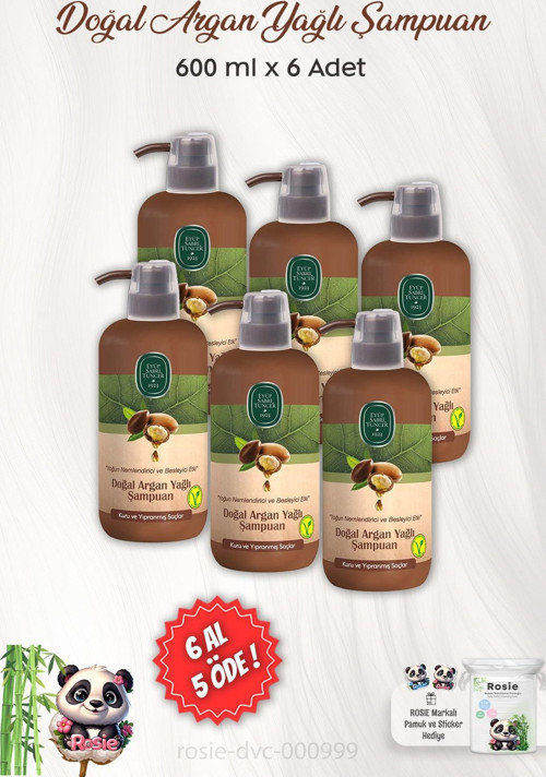 6 AL 5 ÖDE Doğal Argan Yağlı Şampuan 600 ml ve ROSIE