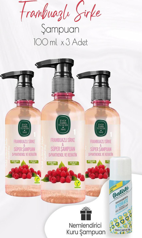 Sirke Şampuan Frambuazlı 100 ml x 3 Adet ve Kuru Şampuan 50 ml