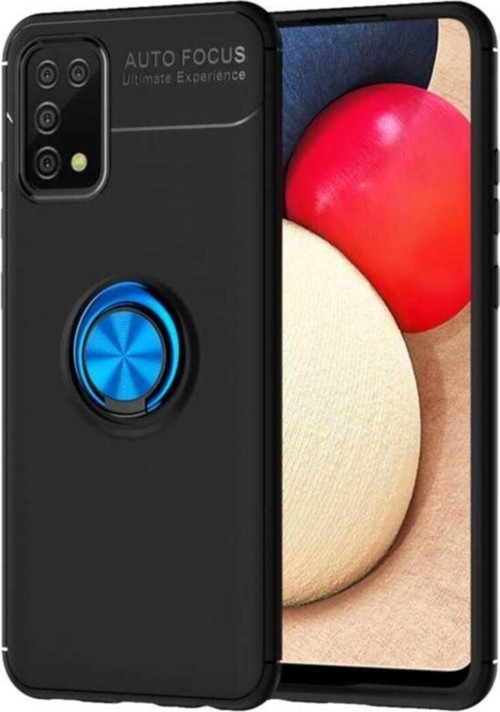 Samsung A02s Kılıf Renkli Yüzüklü Manyetik Silikon Kapak Siyah - Mavi
