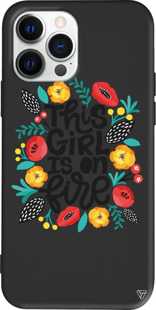 iPhone 15 Pro Max Uyumlu Siyah Renkli Silikon Girl is on Fire Telefon Kılıfı