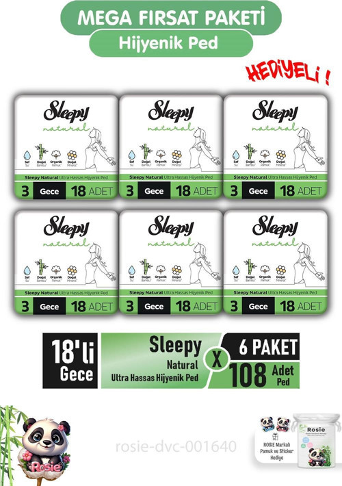 Natural Ultra Hassas Hijyenik Ped 18'li Gece X 6 Paket ve ROSIE