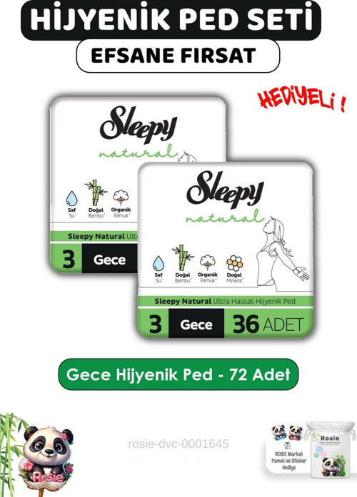 Natural Ultra Hassas Hijyenik Ped Gece 72 Adet Ped ve ROSIE