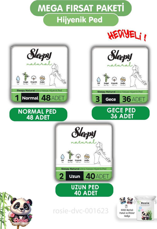 Natural Ultra Hassas Hijyenik Ped 124 Adet Ped Mega Fırsat Paketi ve ROSIE