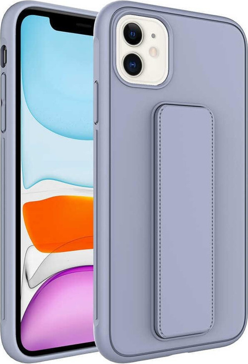 Apple iPhone 12 Kapak Standlı El Tutacaklı Silikon Kılıf - Gri
