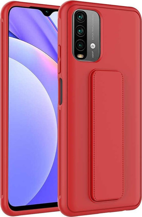 Xiaomi Poco M5s Kapak Standlı El Tutacaklı Silikon Kılıf - Kırmızı