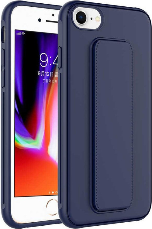 Apple iPhone SE 2020 Kapak Standlı El Tutacaklı Silikon Kılıf - Lacivert