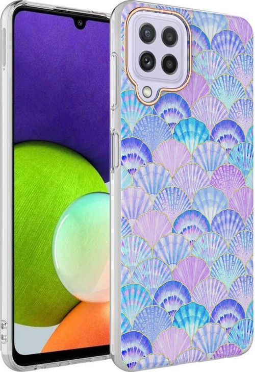 Samsung Galaxy M32 Kapak Deniz Kabuğu Desenli Parlak Silikon Kılıf - Lila