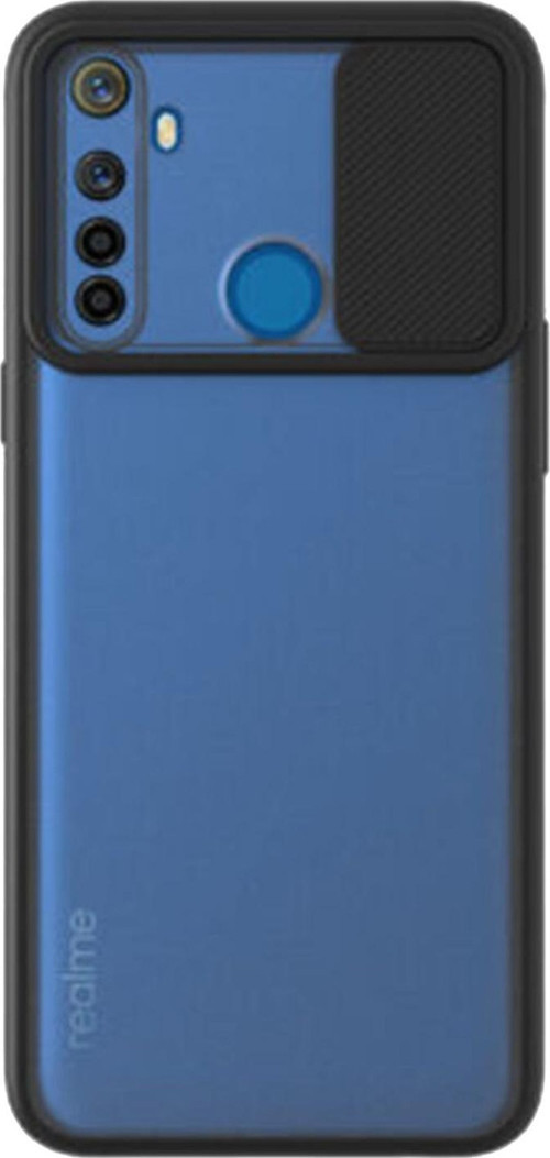 Realme 6i Kapak Lensi Açılır Kapanır Kamera Korumalı Silikon Kılıf - Siyah