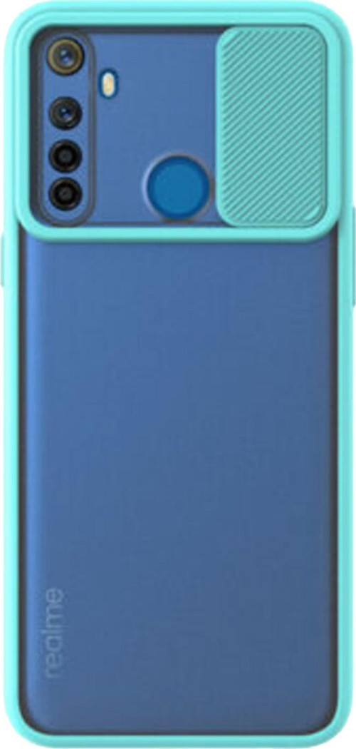 Realme 6i Kapak Lensi Açılır Kapanır Kamera Korumalı Silikon Kılıf - Turkuaz