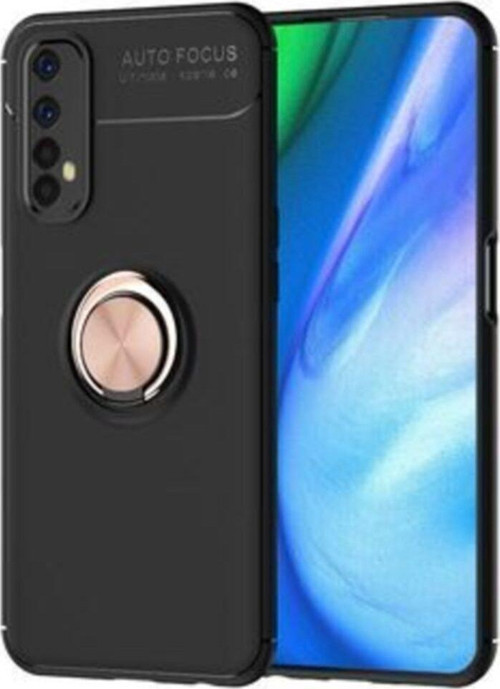 Realme 7 Kılıf Renkli Yüzüklü Manyetik Silikon Kapak Siyah - Rose gold
