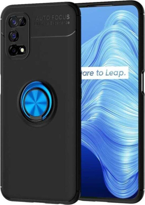Realme 7 Pro Kılıf Renkli Yüzüklü Manyetik Silikon Kapak Siyah - Mavi