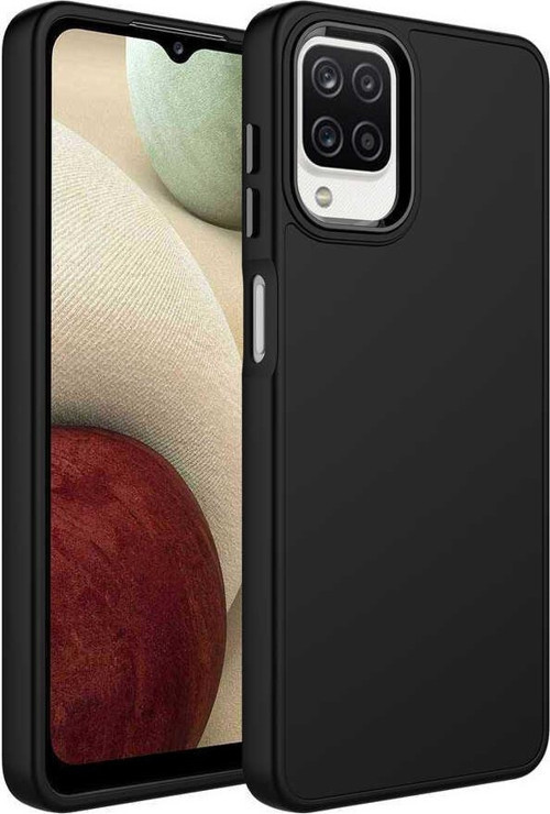 Samsung Galaxy M22 Kapak Renkli Metal Kamera Çerçeveli Class İçi Kadife Lasnman Kılıf - Siyah