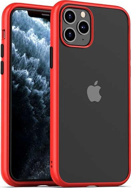 Apple iPhone 11 Pro Max Kapak Arkası Şeffaf Kenarları Renkli Exclusive Kılıf - Kırmızı