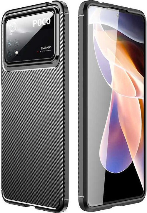 Xiaomi Poco X4 Pro 5G Kılıf Karbon Tasarım Silikon Arka Kapak - Siyah