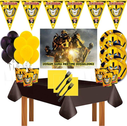 Transformers Afişli Bumblebee 8 Kişilik Doğum Günü Parti Süsleri Malzemeleri Seti Lüxtransformers1