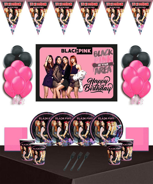 Blackpink Afişli 16 Kişilik Doğum Günü Parti Süsleri Malzemeleri Seti