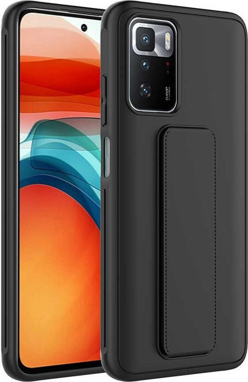 Xiaomi Redmi 10 Kapak Standlı El Tutacaklı Silikon Kılıf - Siyah
