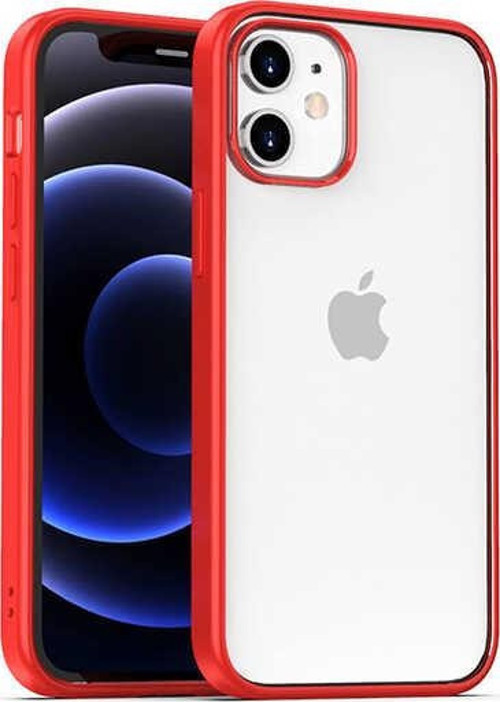 Apple iPhone 12 Mini Kapak Arkası Şeffaf Kenarları Renkli Exclusive Kılıf - Kırmızı