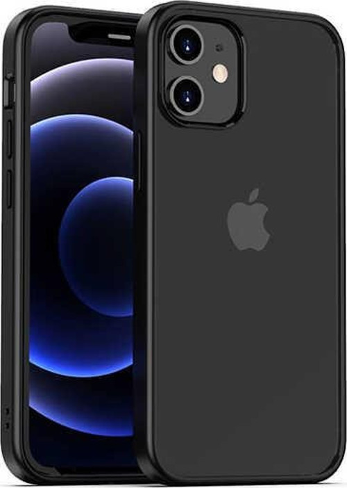 Apple iPhone 12 Mini Kapak Arkası Şeffaf Kenarları Renkli Exclusive Kılıf - Siyah