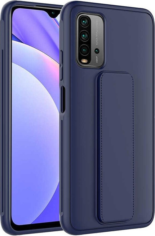 Xiaomi Redmi 9T Kapak Standlı El Tutacaklı Silikon Kılıf - Lacivert