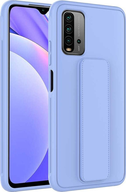 Xiaomi Redmi 9T Kapak Standlı El Tutacaklı Silikon Kılıf - Lila