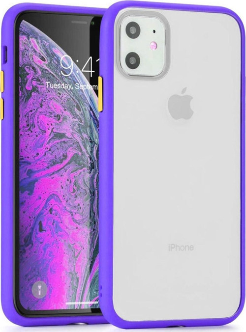 Apple iPhone 12 Mini Kılıf Silikon Kenarlı Düğmeleri Renkli Mat Arka Kapak - Mor