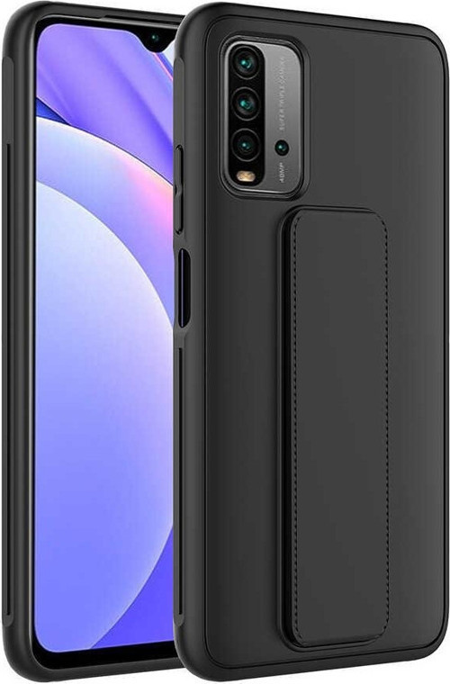 Xiaomi Redmi 9T Kapak Standlı El Tutacaklı Silikon Kılıf - Siyah