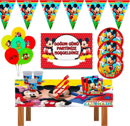 Mickeymouse Doğum Günü Parti Setleri Afişli 16 Kişilik