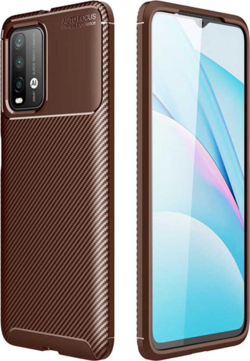 Xiaomi Redmi 9T Karbon Tasarımlı Kapak - Kahverengi