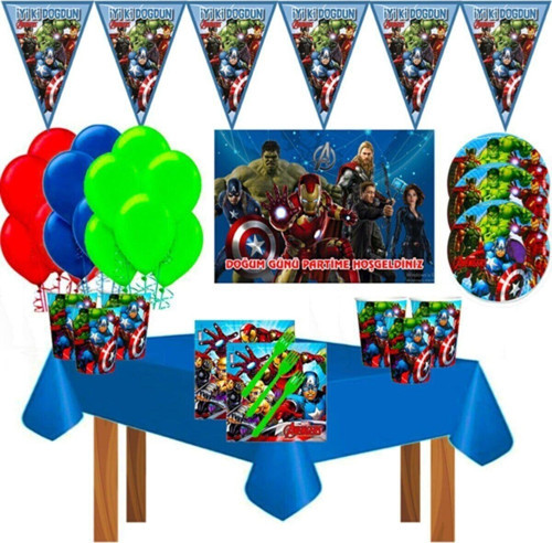 Avengers Afişli Yenilmezler 8 Kişilik Doğum Günü Parti Süsleri Malzemeleri Seti Lüxavengers1