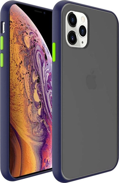 Apple iPhone 12 PRO Kılıf Silikon Kenarlı Düğmeleri Renkli Mat Arka Kapak - Lacivert