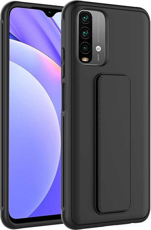 Xiaomi Redmi Note 10 Kapak Standlı El Tutacaklı Silikon Kılıf - Siyah