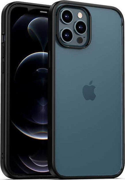 Apple iPhone 12 Pro Max Kapak Arkası Şeffaf Kenarları Renkli Exclusive Kılıf - Siyah