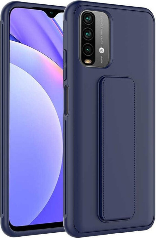 Xiaomi Redmi Note 10S Kapak Standlı El Tutacaklı Silikon Kılıf - Lacivert