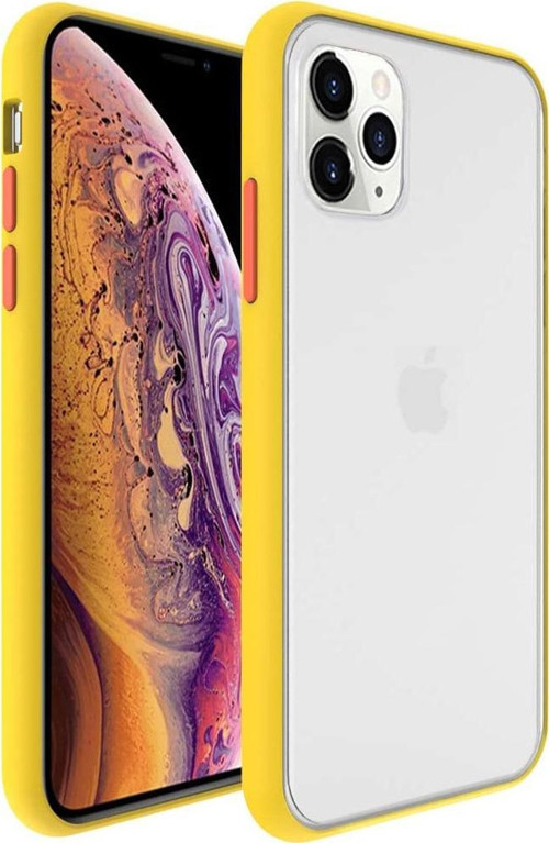 Apple iPhone 12 Pro Max Kılıf Silikon Kenarlı Düğmeleri Renkli Mat Arka Kapak - Sarı