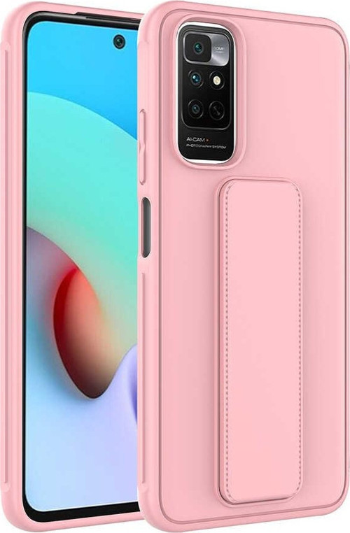 Xiaomi Redmi Note 11 Global Kapak Standlı El Tutacaklı Silikon Kılıf - Pembe