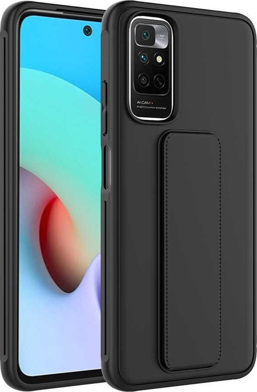 Xiaomi Redmi Note 11 Global Kapak Standlı El Tutacaklı Silikon Kılıf - Siyah
