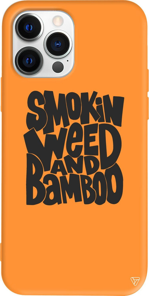 iPhone 15 Pro Max Uyumlu Turuncu Renkli Silikon Smokin Weed Telefon Kılıfı