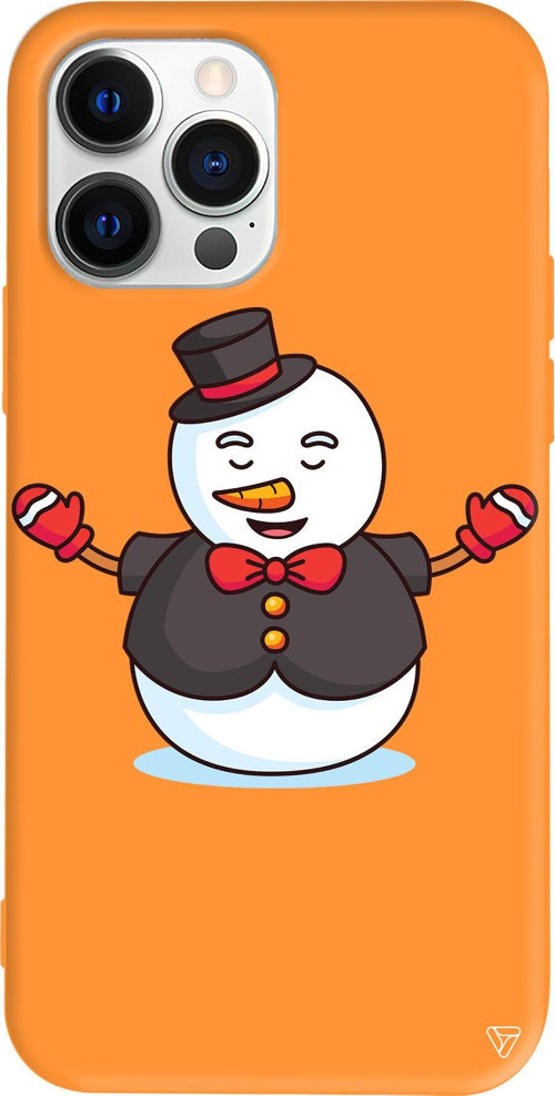 iPhone 15 Pro Max Uyumlu Turuncu Renkli Silikon Snowman In Suit Telefon Kılıfı